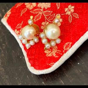 Beautiful Gold and Pearl Earrings from India in zippered storage bag.